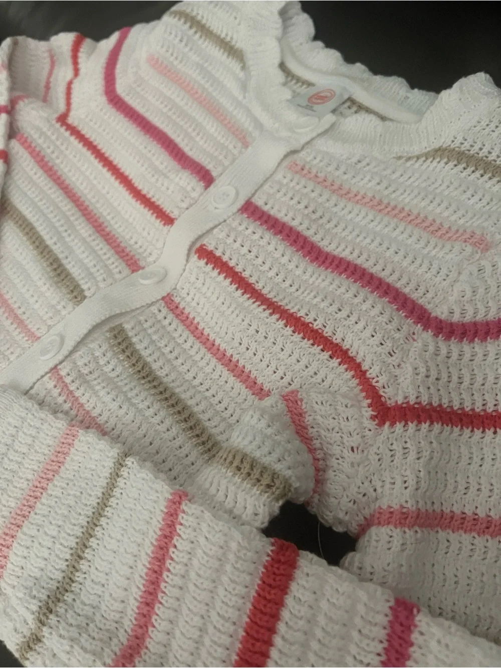 NWT Girls White Knit Cardigan with Pink & Tan Stripes